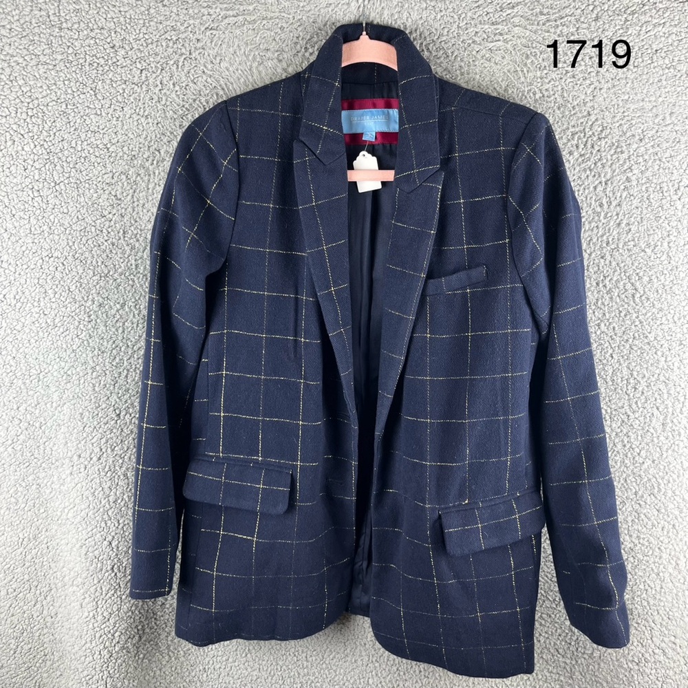 Draper James RSVP Size Small Navy & Gold Lurex Plaid Blazer Jacket NWOT Flawed